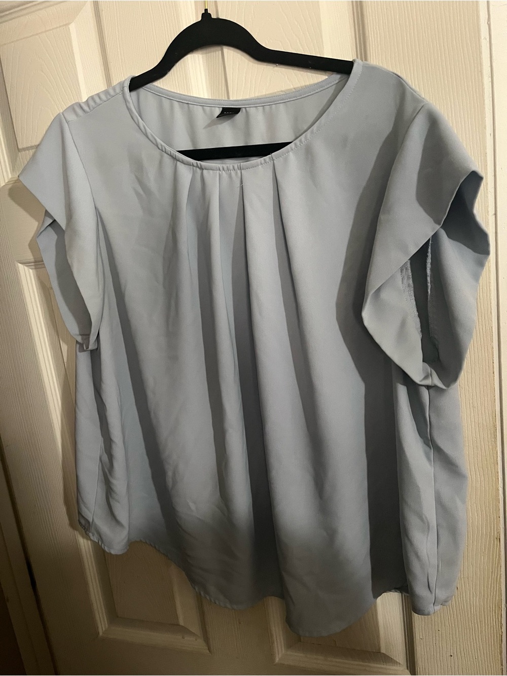 3XL SHEIN Light Blue Pleated Flutter Sleeve Blouse
